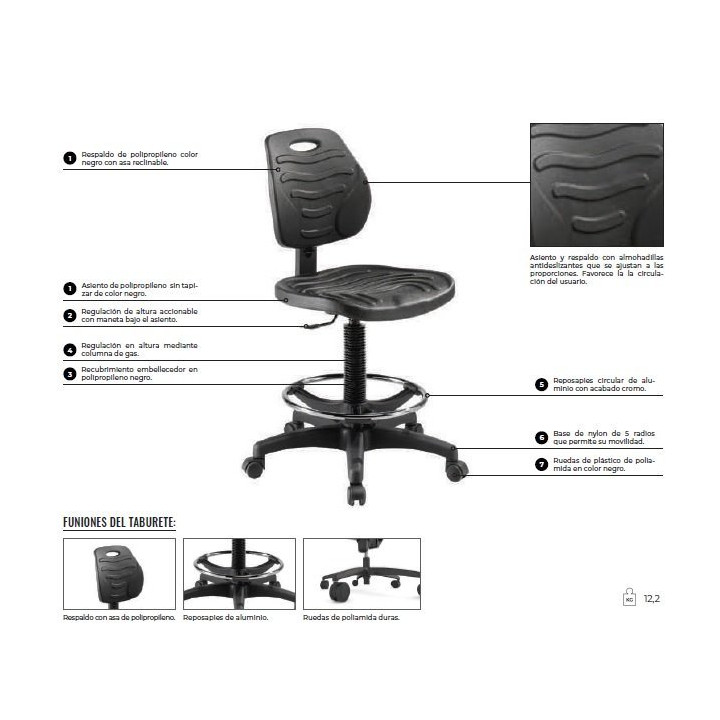 Rodano model stool, with medium backrest and high-resistance polyurethane seat.