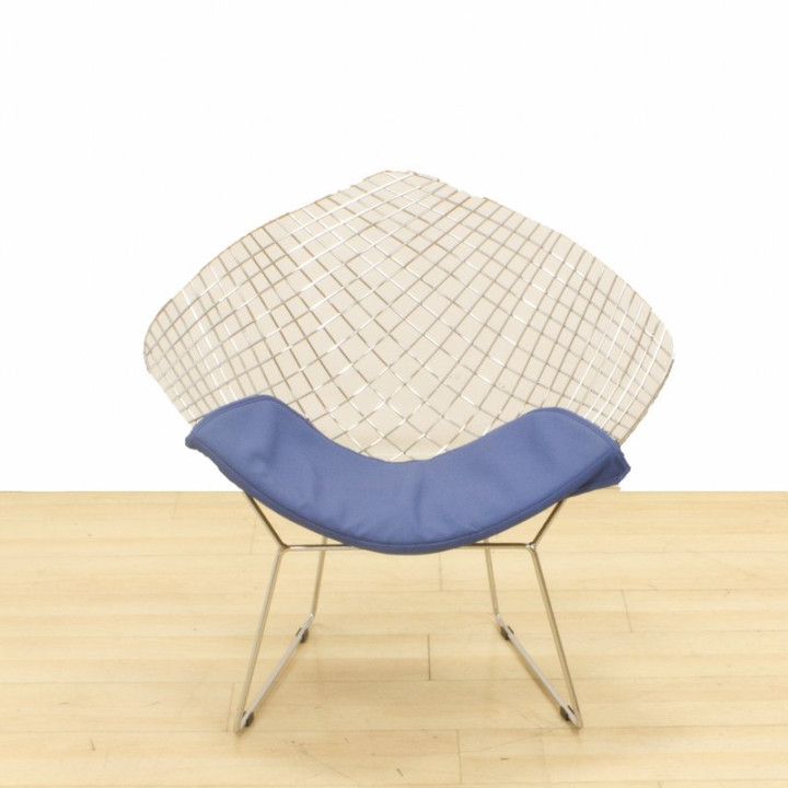 Waiting chair Mod. CROM. Upholstered in BLUE fabric. Chrome metal structure. - view 2
