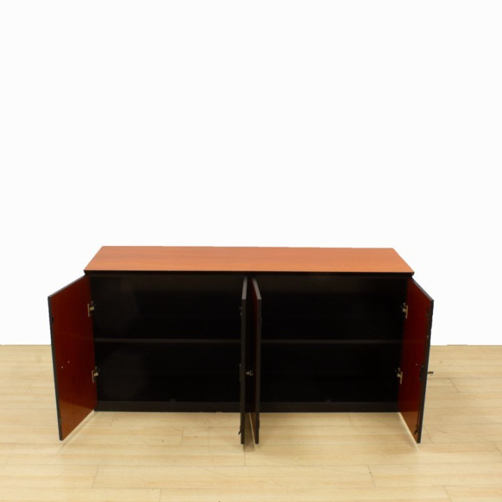 Table + drawer + wardrobe set Mod. COURVE. Table made of wood with a Varnished Walnut finish.