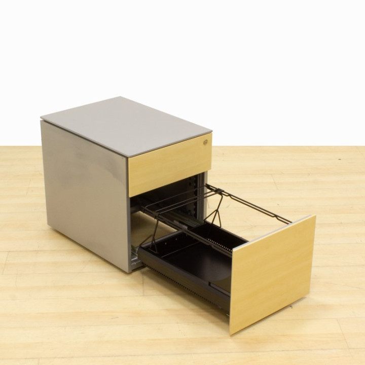 STEELCASE mobile chest of drawers Mod. IMPLICIT. Gray metal structure. Beech finished wooden top. - view 4