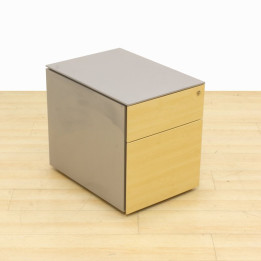 STEELCASE mobile chest of drawers Mod. IMPLICIT. Gray metal structure. Beech finished wooden top.