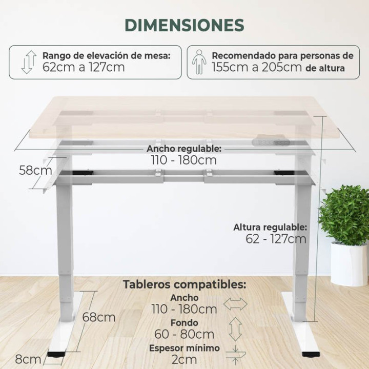 Mesa Elevable NOMA mod DUAL. Regulación eléctrica en altura. Tapa fabricada en madera color elegir vista 5