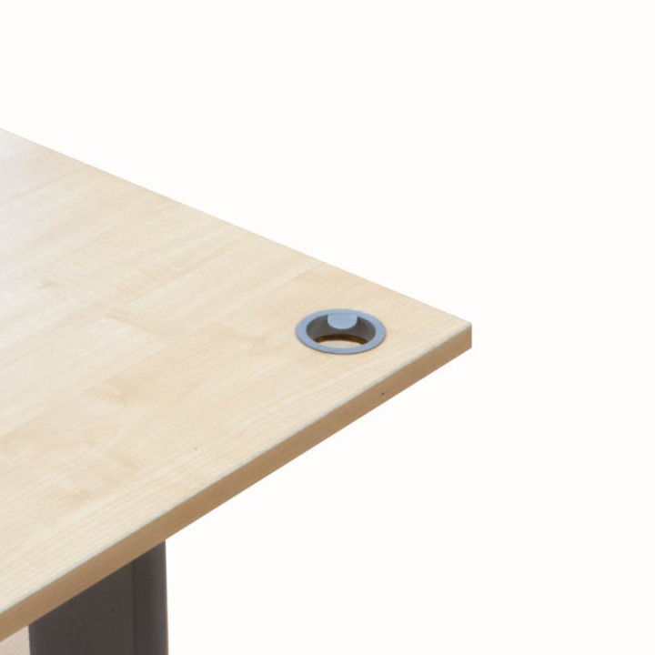 Straight maple-colored table with metallic gray structure by Ofiprix.