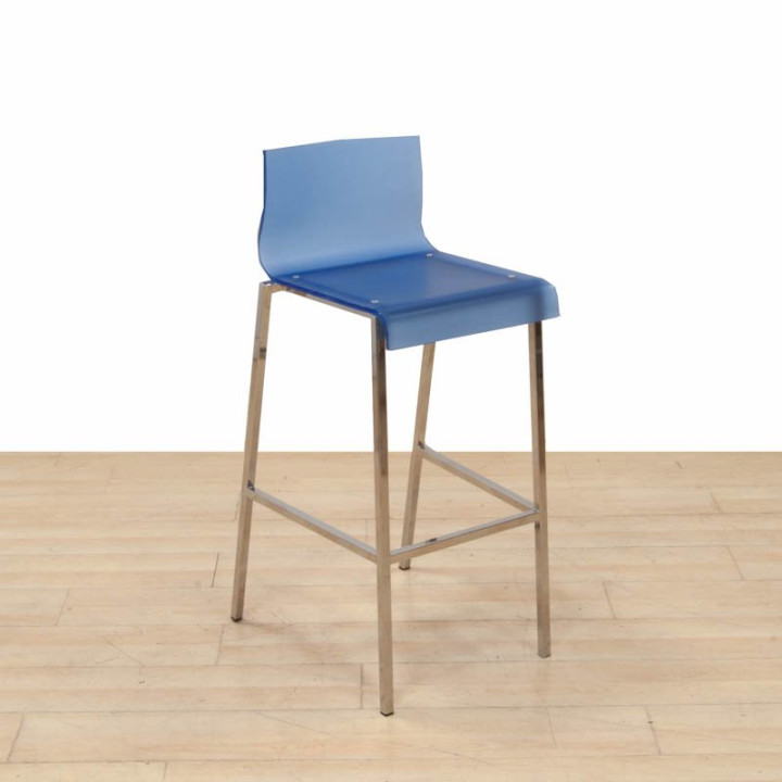 Taburete alto Cromado con asiento traslucido Azul vista 2