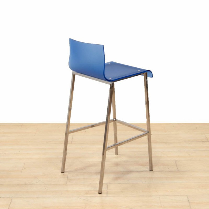 Chromed bar stool with translucent blue seat - view 3