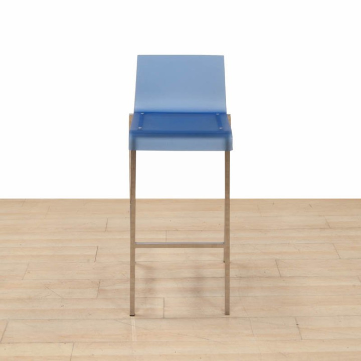 Chromed bar stool with translucent blue seat - view 4