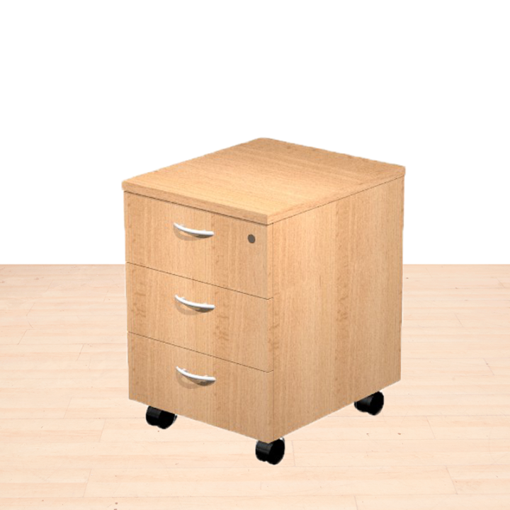 Cajonera móvil PRESTO Artexport en acabado roble, tres cajones con tiradores metálicos