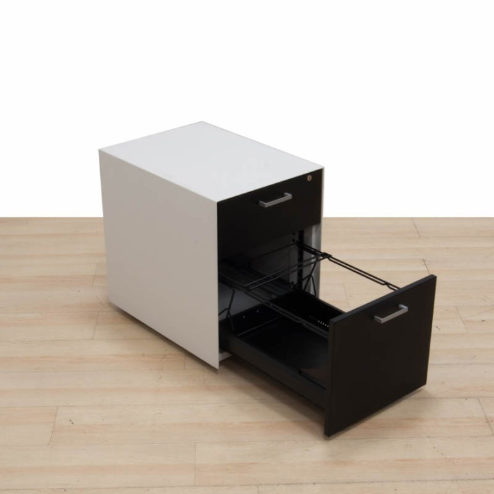 STEELCASE rolling drawer and file cabinet in black and white metal.