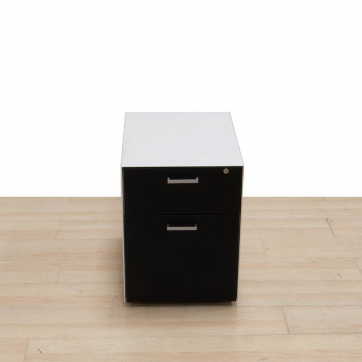 STEELCASE rolling drawer and file cabinet in black and white metal.