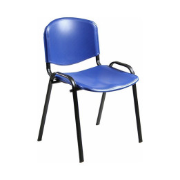 Silla confidente UNISIT Dado D5P en polipropileno azul, vista frontal en perspectiva con estructura metálica negra