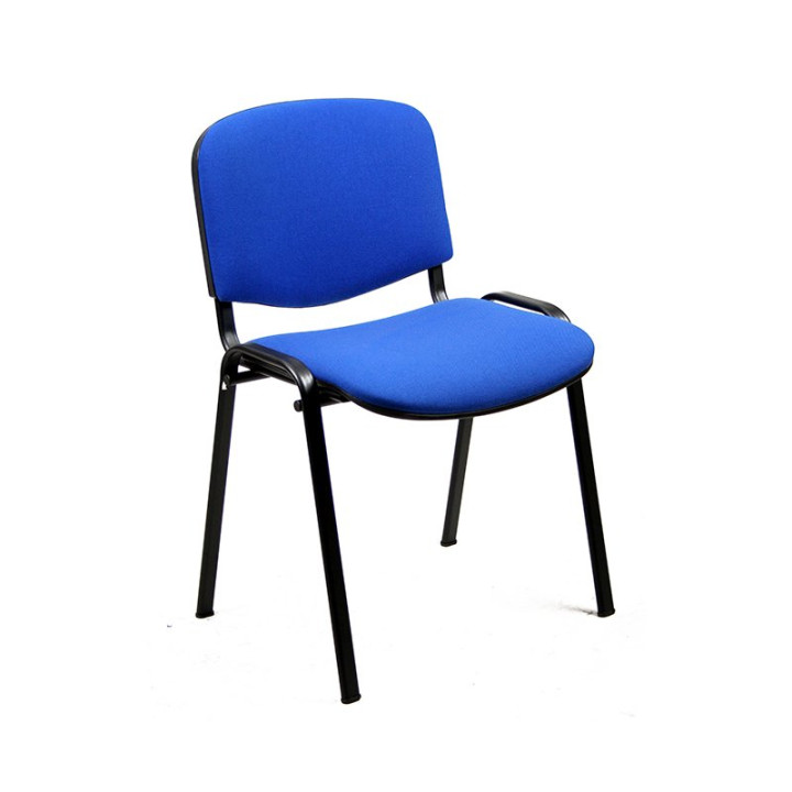 Silla confidente UNISIT Dado D5S tapizada en azul, vista frontal en perspectiva con estructura metálica negra
