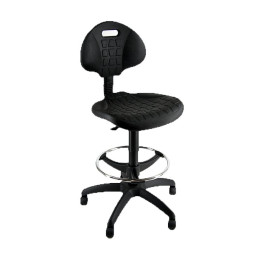 Taburete UNISIT EOE2 negro de poliuretano inyectado con respaldo, altura regulable 61–87 cm y reposapiés cromado