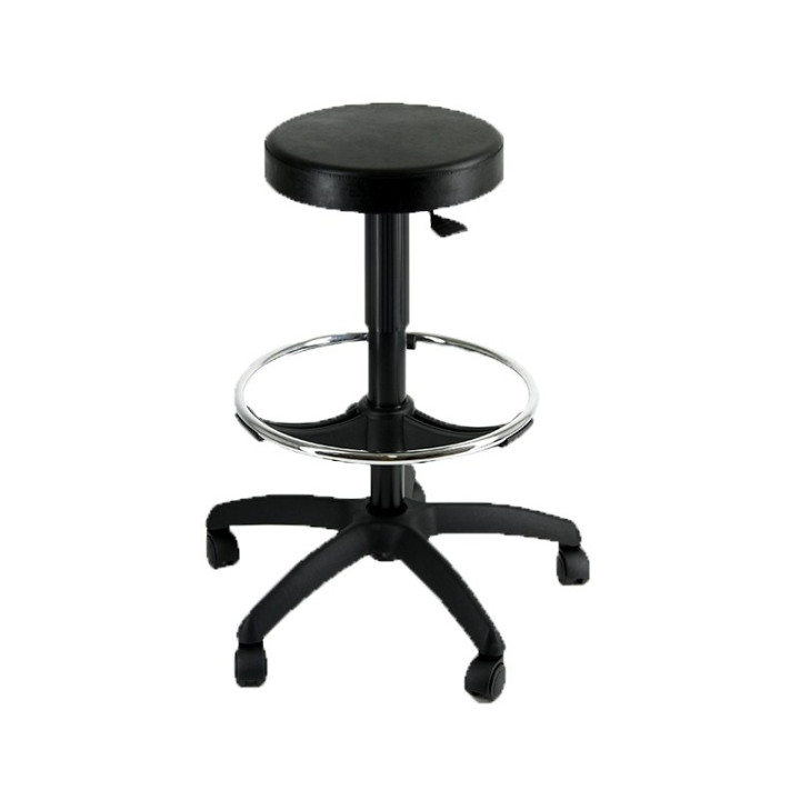 Taburete UNISIT EOE13 negro con asiento de poliuretano, altura regulable 65–90 cm y reposapiés cromado