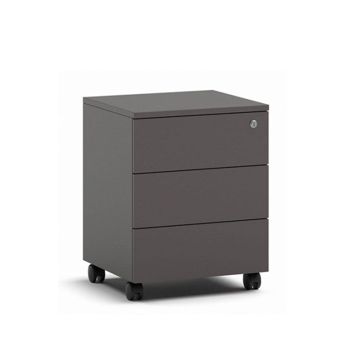 Cajonera PREMIER de Ofitres en melamina gris oscuro, vista frontal con tres cajones y ruedas