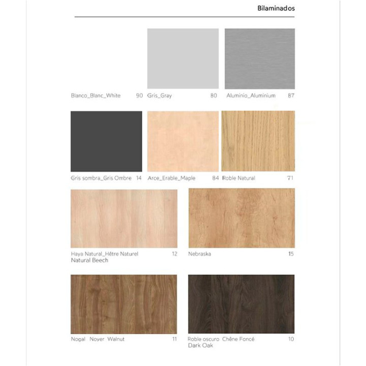 Acabados de color disponibles para estantería monocolor OFITRES, muestra de terminaciones.