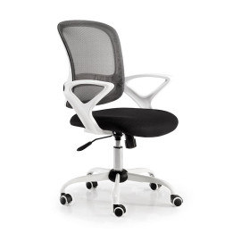 Silla operativa LISBOA de EUROMOF blanca con respaldo de malla y asiento negro