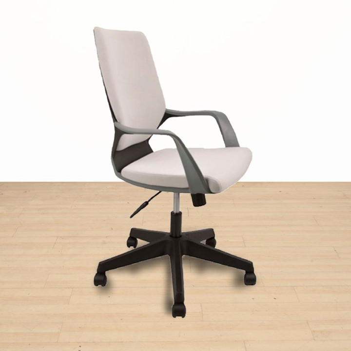 Vista lateral de la silla APOLLO de Herpesa tapizada en color blanco con base negra.