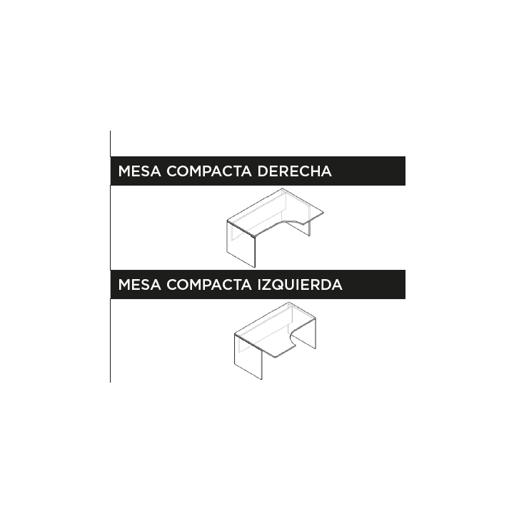 Esquema técnico de mesa compacta H2 de HERPESA disponible en versión derecha o izquierda