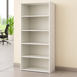 Estantería alta BASIC FORMA 5 en color blanco con cuatro estantes regulables – Factoryoficina