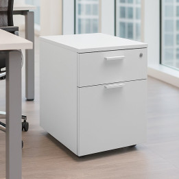 Cajonera rodante FORMA 5 en acabado blanco con cajón y archivador, vista en oficina – Factoryoficina