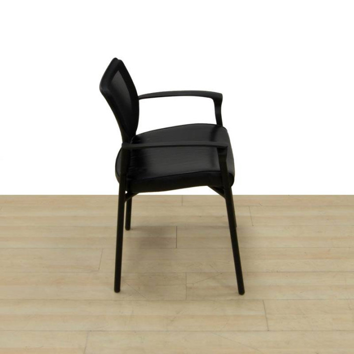 Visitor Chair Upholstered in FAUX LEATHER, Mesh Backrest - view 4