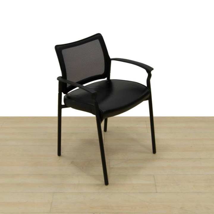 Visitor Chair Upholstered in FAUX LEATHER, Mesh Backrest - view 2