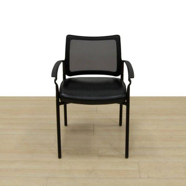 Visitor Chair Upholstered in FAUX LEATHER, Mesh Backrest - view 3