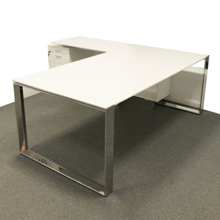 Comprar Mesa de Despacho Color BLANCO en L de LAS. Patas Cromadas.