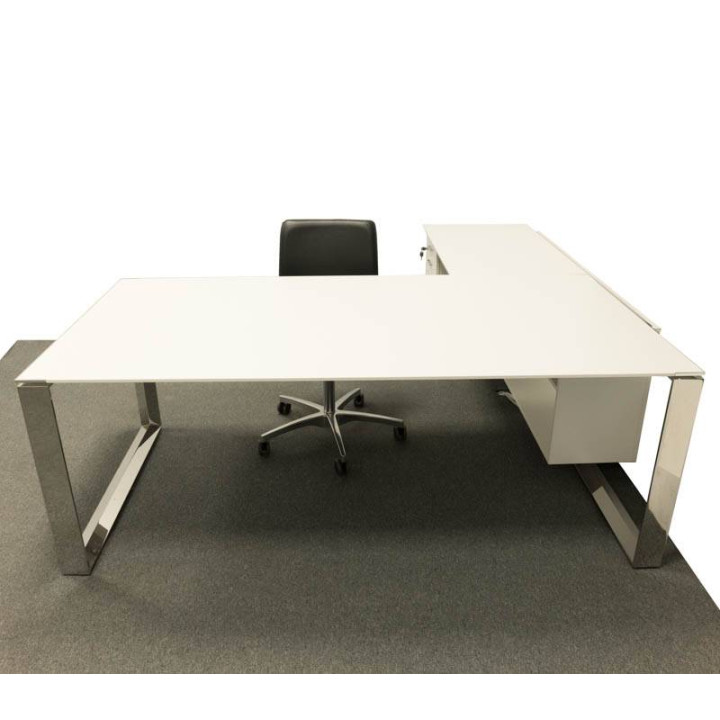 Comprar Mesa de Despacho Color BLANCO en L de LAS. Patas Cromadas.
