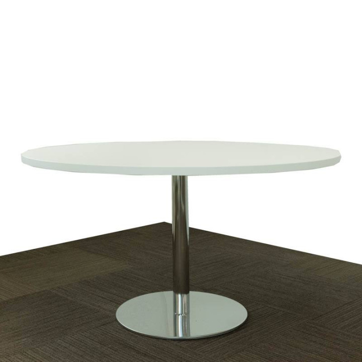 Mesa de Reuniones REDONDA Color BLANCO. Base de PEANA Cromada. - vista 1