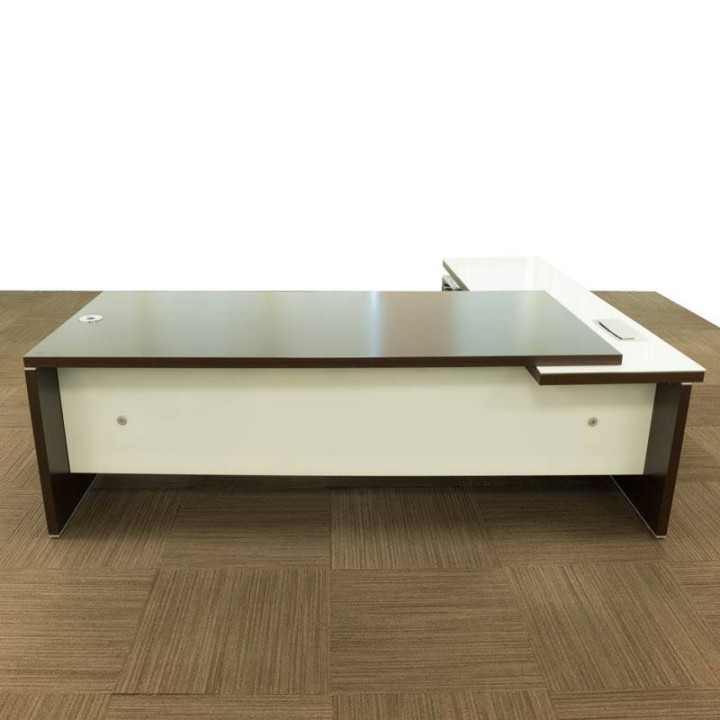 Comprar Mesa de Despacho Color WENGUÉ. Ala de CRISTAL Color BLANCO.