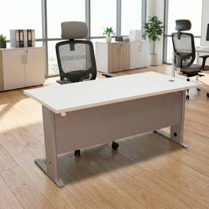 White JAL table with grey metal structure