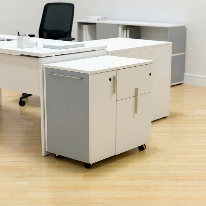 Mod COMBI base cabinet. Made of white and gray wood. With wheels. - view 2