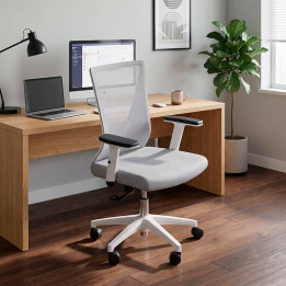 Task chair Mod. TIRAN. Seat upholstered in gray. Mesh back.
