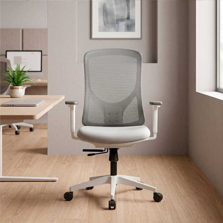 Mod. Nantes work chair with white structure and gray upholstery.