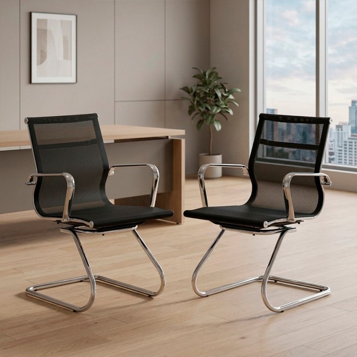Confidant chair Mod. BERLIN. Mesh back. Upholstered in white or black.