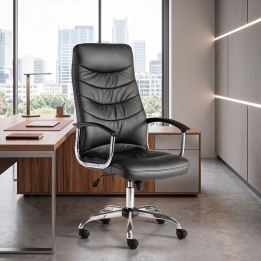 Executive chair Mod. OSLO. Upholstered in black imitation leather. Fixed arms.