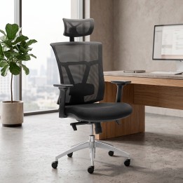Task chair Mod. ANKARA. Synchro mechanism. adjustable headrest. black colour.