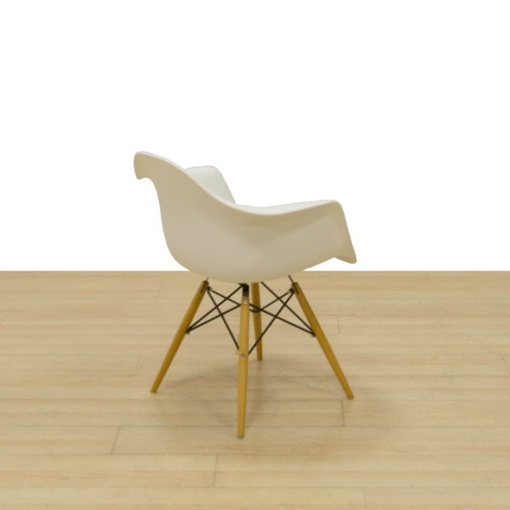 White Refurbished Visitor Chair with Wooden Legs & Arms