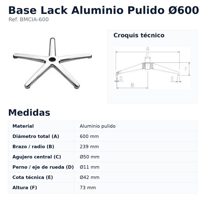 Esquema e medidas da base Lack BMCIA-600 Ø600