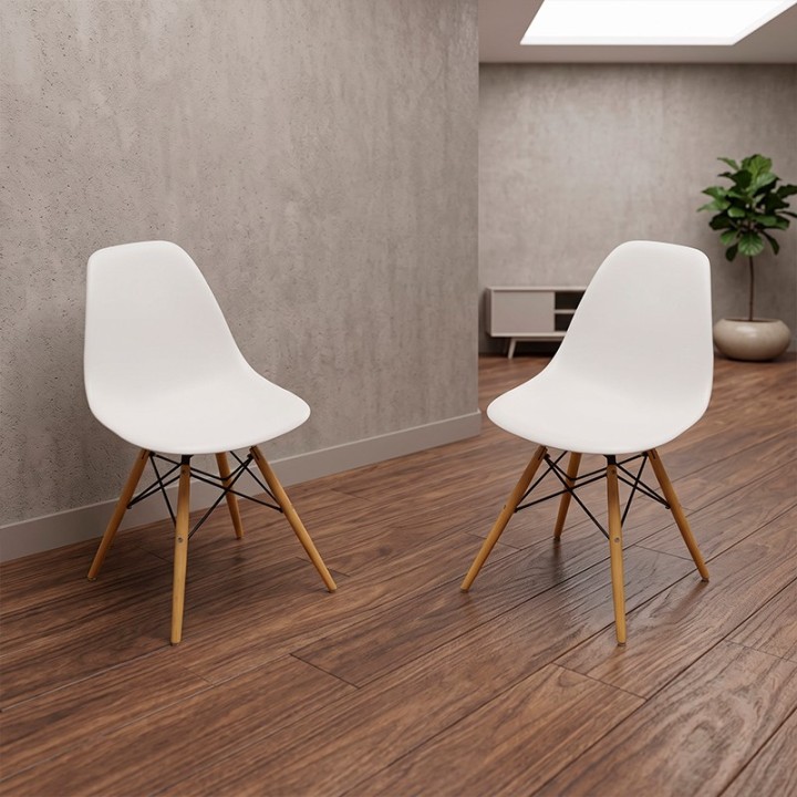 White Refurbished Visitor Chair with Wooden Legs