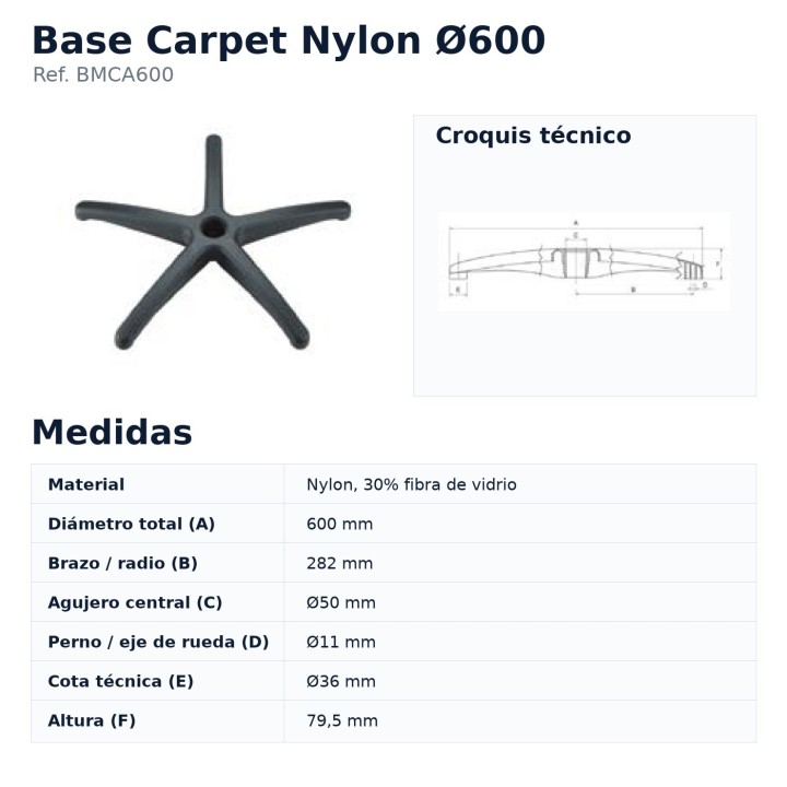 Esquema e medidas da base Carpet BMCA600 Ø600