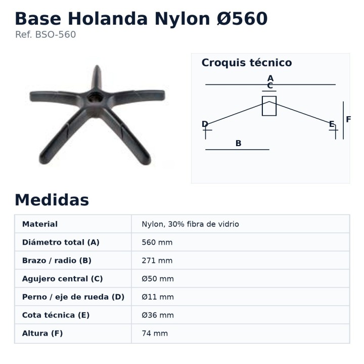 Esquema e medidas da base Holanda BSO-560 Ø560