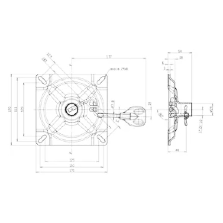 Croquis técnico con cotas y taladros