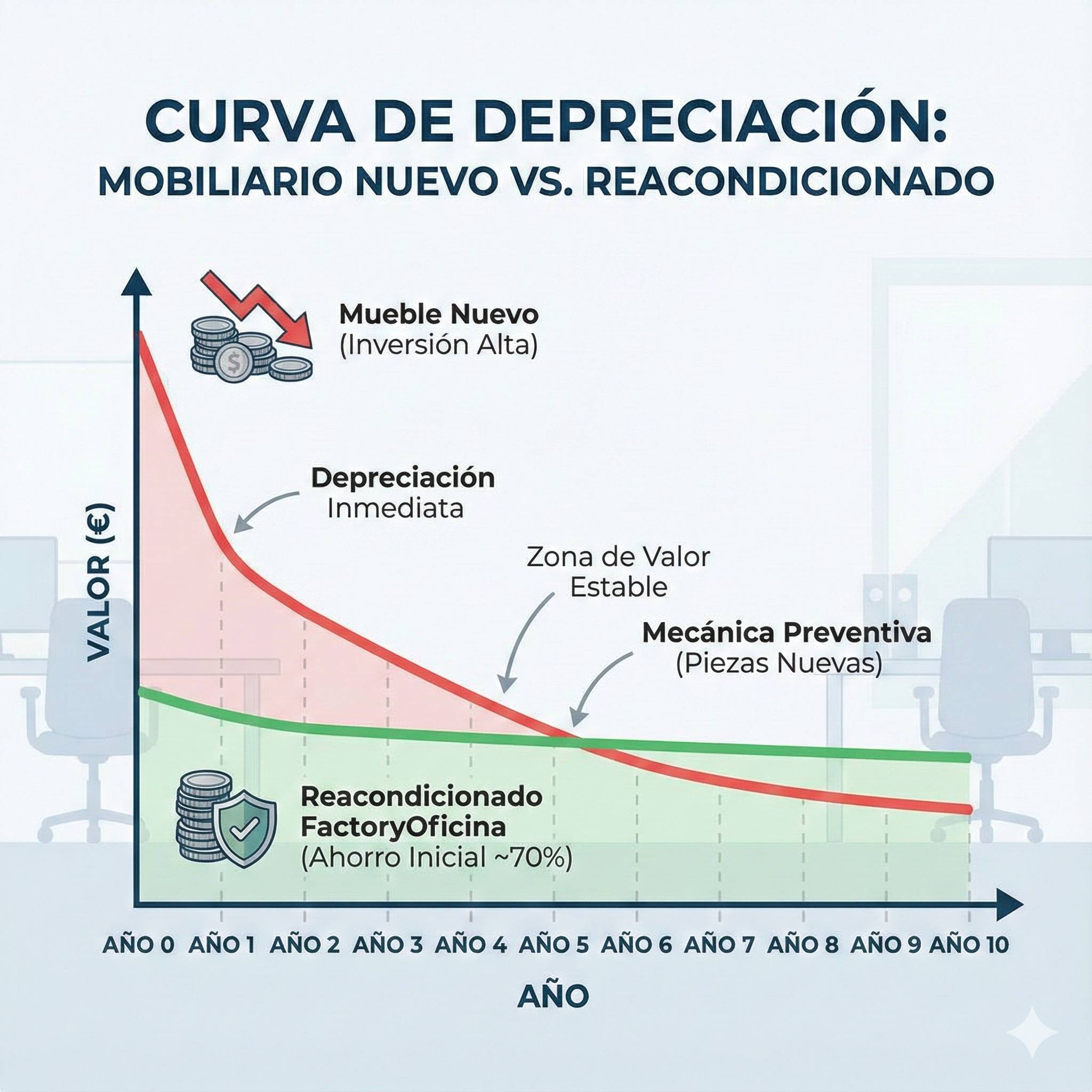 A curva de depreciação do mobiliário