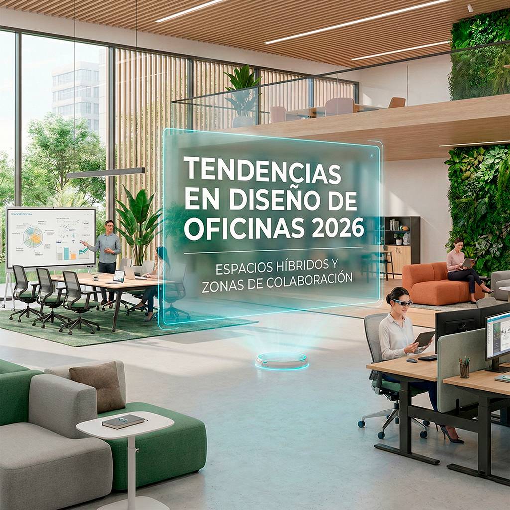 Tendências em design de escritórios 2026: Espaços híbridos e zonas de colaboração